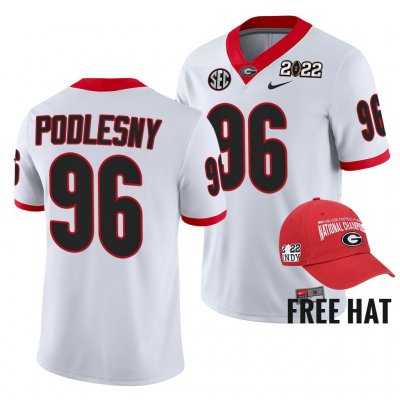 Georgia Bulldogs Jack Podlesny Men's #96 Champions 2021 Orange Bowl CFP White Football NCAA Jersey 2406VKMZ4