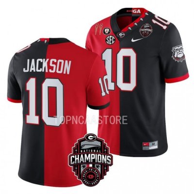 Georgia Bulldogs Kearis Jackson Men's #10 2X National Champions Back-To-Back Black Split Red Football NCAA Jersey 2406YZSQ3