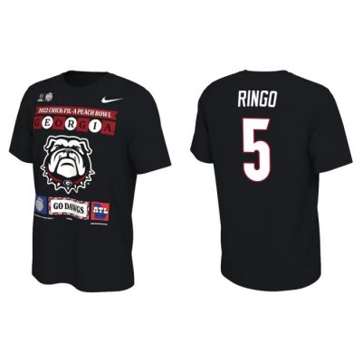 Georgia Bulldogs Kelee Ringo Men's #5 Playoff Black Illustrated 2022 Peach Bowl Football NCAA T-Shirt 2406PCKG5