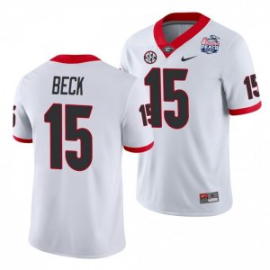 Georgia Bulldogs Carson Beck Men's #15 White 2021 Peach Bowl Football NCAA Jersey 2406PYTM2