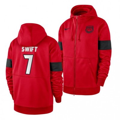 Georgia Bulldogs D'Andre Swift Men's #7 Sideline Performance Red Full-Zip Football NCAA Hoodie 2406WFNW2