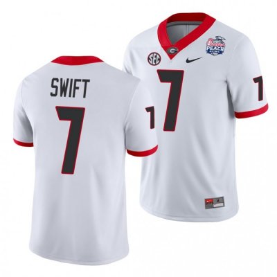 Georgia Bulldogs D'Andre Swift Men's #7 White 2021 Peach Bowl Football NCAA Jersey 2406RAES0