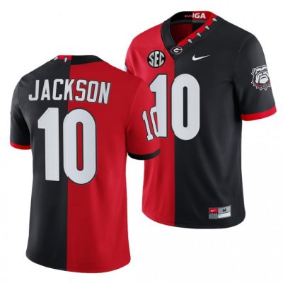 Georgia Bulldogs Kearis Jackson Men's #10 Split Edition Mascot 2021-22 Red 0th Anniversary Black Football NCAA Jersey 2406LAGL5