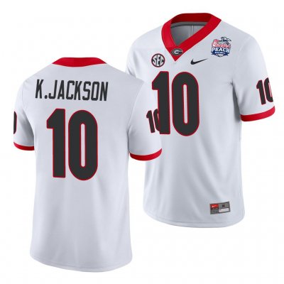 Georgia Bulldogs Kearis Jackson Men's #10 White 2021 Peach Bowl Football NCAA Jersey 2406LWZQ7