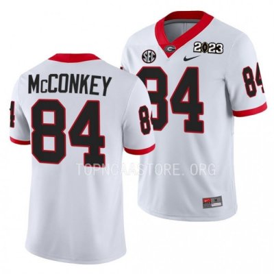 Georgia Bulldogs Ladd McConkey Men's #84 White 2023 National Championship Playoff Football NCAA Jersey 2406TCDL8