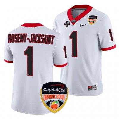 Georgia Bulldogs Marcus Rosemy-Jacksaint Men's #1 White 2023 Orange Bowl Playoff Shirt Football NCAA Jersey 2406QFNQ0