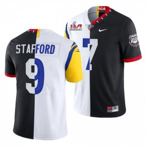 Georgia Bulldogs Matthew Stafford Men's #7 LVI X LA Rams Super Bowl White Black Dual Teams Split Football NCAA Jersey 2406LWWT4