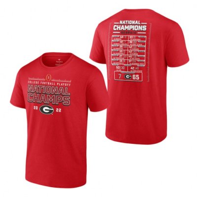 Georgia Bulldogs Men's Playoff Fanatics Branded Schedule 2022 National Champions Red Football NCAA T-Shirt 2406YZZG3