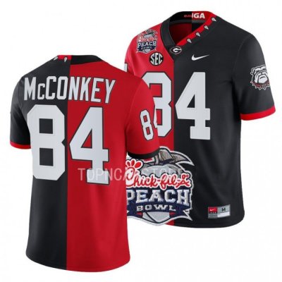 Georgia Bulldogs Ladd McConkey Men's #84 Split 2022 Peach Bowl Black Red Football NCAA Jersey 2406FOIP1