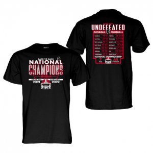 Georgia Bulldogs Men's Back-To-Back Blue 84 Black Playoff National Champions Schedule Football NCAA T-Shirt 2406GKYF4