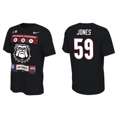 Georgia Bulldogs Broderick Jones Men's #59 Playoff Black Illustrated 2022 Peach Bowl Football NCAA T-Shirt 2406GXSD3