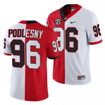 Georgia Bulldogs Jack Podlesny Men's #96 Split Edition 2021-22 White Red Football NCAA Jersey 2406XTFW7