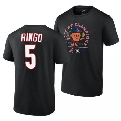 Georgia Bulldogs Men's Kelee Ringo 2021 State of Champions 5 Black Peach x Atlanta Braves Football NCAA T-Shirt 2406BJLZ0