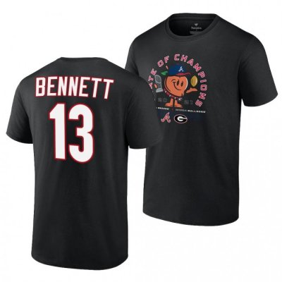 Georgia Bulldogs Men's Stetson Bennett 2021 State of Champions 13 Black Peach x Atlanta Braves Football NCAA T-Shirt 2406AOJG6